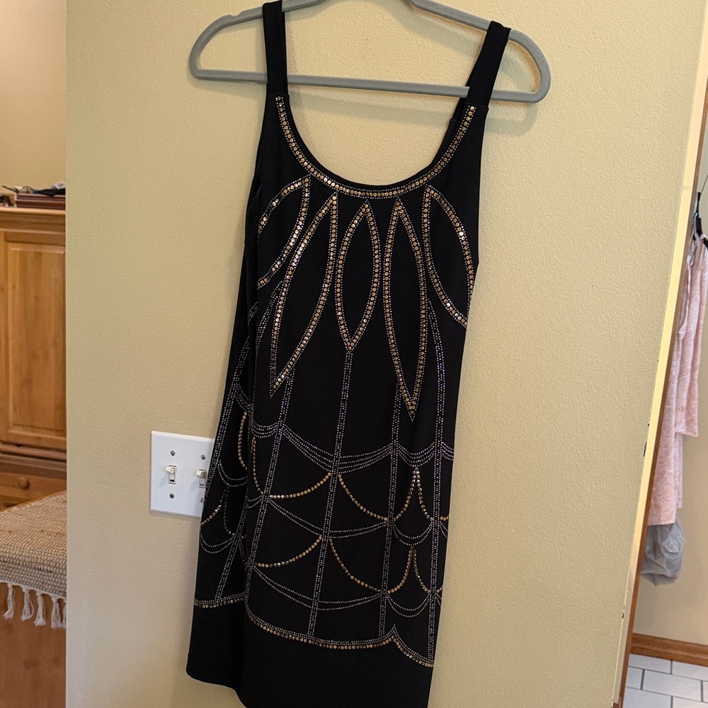Bisou Bisou Black Dress with Gold Accents